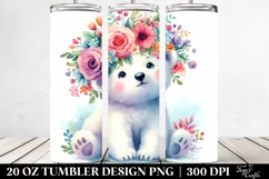 Cartoon-style Watercolor Polar Bear with Flower Crown | 20 Product Image 2