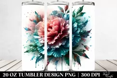 20 Oz Tumbler Sublimation | Glossy Watercolor Carnation Product Image 2