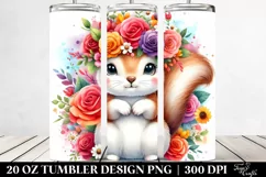 Cartoon-style Watercolor Squirrel with Flower Crown | 20 oz Product Image 2