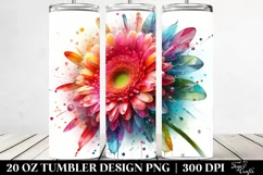 20 Oz Tumbler Sublimation | Glossy Gerbera Flower Watercolor Product Image 2