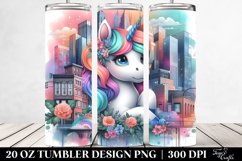 Pastel Baby Unicorn in Urban Scene. 20 Oz Tumbler Design Product Image 2
