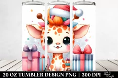 Watercolor Giraffe with Santa Hat, Transparent PNG Product Image 2