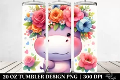 Vibrant Hippo Flower Crown | 20 oz Tumbler Product Image 2