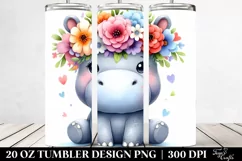 Vibrant Hippo Flower Crown | 20 oz Tumbler Product Image 2