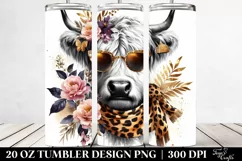 Highland Cow Diva with Glasses and Animal Print Tumbler 20 o Product Image 3
