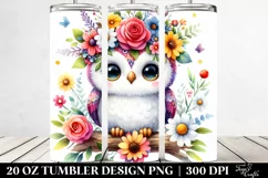 Cute Cartoon-Style Owl with Flower Crown | 20 oz Tumbler Product Image 2