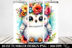 Cute Cartoon-Style Owl with Flower Crown | 20 oz Tumbler Product Image 2