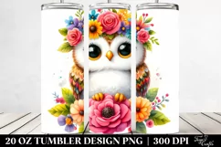 Cute Cartoon-Style Owl with Flower Crown | 20 oz Tumbler Product Image 2