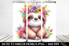 Cute Cartoon-Style Sloth with Flower Crown | 20 oz Tumbler Product Image 2