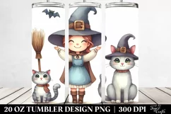 Funny Vintage Witch with Cat Tumbler Design Product Image 2
