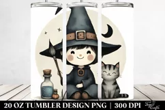 Funny Vintage Witch with Cat Tumbler Design Product Image 2