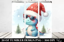 Cute Dinosaur with Santa Hat, Transparent 20 Oz Tumbler Product Image 2
