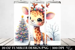 Winter Giraffe with Reindeer Horns PNG Product Image 2