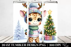 Winter Giraffe with Reindeer Horns PNG Product Image 2