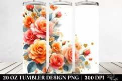 Watercolor Orange Roses Gold Insertions | 20 oz Tumbler Product Image 2