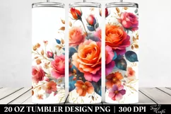 Watercolor Orange Roses Gold Insertions | 20 oz Tumbler Product Image 2