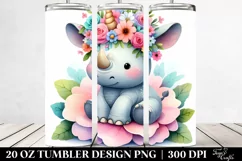 Cartoon Rhino Flower Crown Tumbler Product Image 2