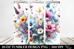 Washed Watercolor Colorful with Wild Flowers | 20 oz Tumbler Product Image 2