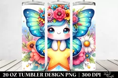 Cartoon-Style Butterfly Sitting on Star 20 Oz Tumbler Product Image 2