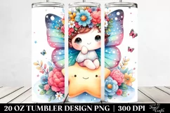 Cartoon-Style Butterfly Sitting on Star 20 Oz Tumbler Product Image 2