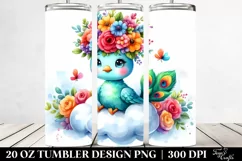 Cartoon-Style Peacock Sitting on Cloud 20 Oz Tumbler Product Image 2