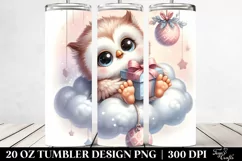 Cute Baby Owl Santa Hat Gift Box Cloud Watercolor Tumbler Product Image 2