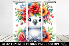 Cartoon Watercolor Parrot with Flower Crown, 20 Oz Tumbler Product Image 2