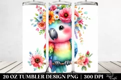 Cartoon Watercolor Parrot with Flower Crown, 20 Oz Tumbler Product Image 2