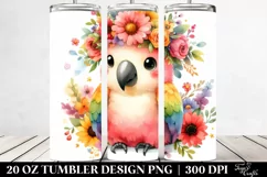 Cartoon Watercolor Parrot with Flower Crown, 20 Oz Tumbler Product Image 2