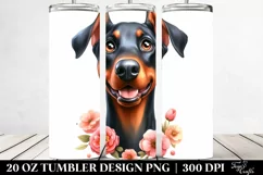 Watercolor Doberman Pinscher with Flowers. 20 oz Tumbler Product Image 2