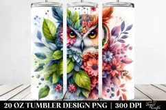 Abstract Vibrant Watercolor Owl with Flowers. 20 oz Tumbler Product Image 2