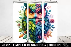 Abstract Vibrant Watercolor Owl with Flowers. 20 oz Tumbler Product Image 2
