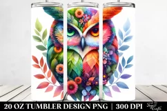 Abstract Vibrant Watercolor Owl with Flowers. 20 oz Tumbler Product Image 2