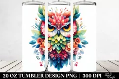 Abstract Vibrant Watercolor Owl with Flowers. 20 oz Tumbler Product Image 2