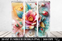 20 Oz Tumbler Sublimation | Colorful Camellia on Marble Product Image 2