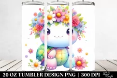 Cartoon Turtle with Flower Crown, Transparent 20 Oz Tumbler Product Image 2