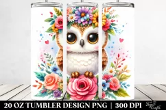 Cute Cartoon-Style Owl with Flower Crown 20 Oz Tumbler Product Image 2