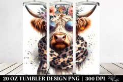 Highland Cow Diva with Glasses and Animal Print Tumbler 20 o Product Image 1