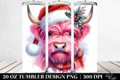 Vibrant Pink Highland Cow with Santa Hat 20 Oz Tumbler Product Image 2