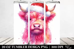 Vibrant Pink Highland Cow with Santa Hat 20 Oz Tumbler Product Image 2