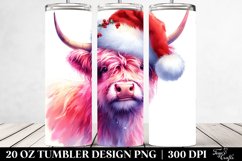 Vibrant Pink Highland Cow with Santa Hat 20 Oz Tumbler Product Image 2