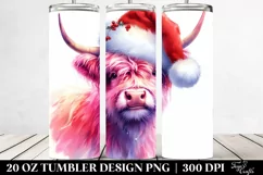 Vibrant Pink Highland Cow with Santa Hat 20 Oz Tumbler Product Image 2