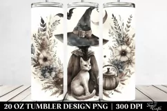 Washed Watercolor Tumbler with Vintage Witch and Cat | 20 oz Product Image 2