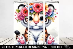 Cartoon-Style Tiger Flower Crown Tumbler Product Image 2