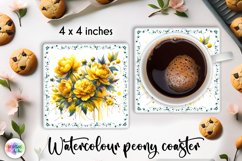 Watercolour Peonies Coaster Print | Peony Flowers PNG Product Image 1