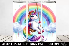 Colorful Unicorn Swinging from a Rainbow | 20 Oz Tumbler Product Image 2