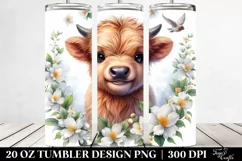 Cute Baby Highland Cow with Jasmine Floral Frame | 20 oz Product Image 2