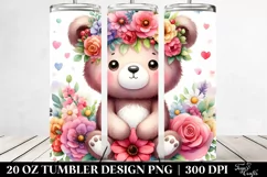 Cute Watercolor Bear with Flower Crown | 20 oz Tumbler Product Image 2