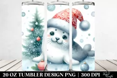 Cute Baby Seal with Christmas Tree 20 Oz Tumbler Product Image 2