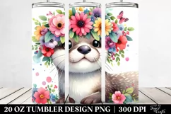 Cute Watercolor Otter with Flower Crown, Transparent 20 Oz Product Image 2
